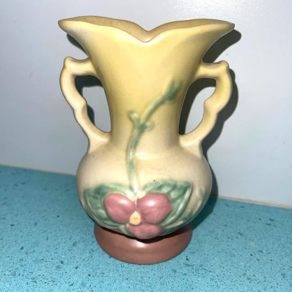 Hull Flower Vase Ceramic Vintage Two Handle Decorative Yellow Green Made In USA